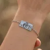 Bracelet with engraved photo on nickel siver tag, stainless steel chain