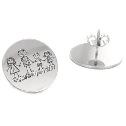 Silver Earrings with Engraved Kid's Drawings | Personalized Jewelry
