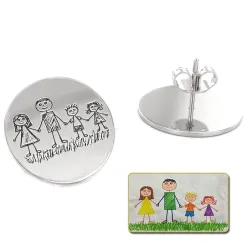 Silver Earrings with Engraved Kid's Drawings | Personalized Jewelry