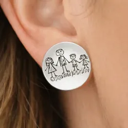 Silver Earrings with Engraved Kid's Drawings | Personalized Jewelry