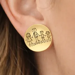 Silver Earrings with Engraved Kid's Drawings | Personalized Jewelry