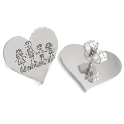 Silver Earrings with Engraved Kid's Drawings | Personalized Jewelry