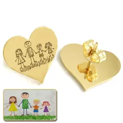 Silver Earrings with Engraved Kid's Drawings | Personalized Jewelry