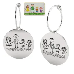 Silver Earrings with Engraved Kid's Drawings | Personalized Jewelry