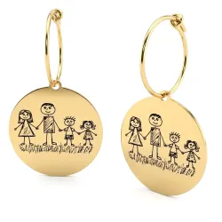 Silver Earrings with Engraved Kid's Drawings | Personalized Jewelry