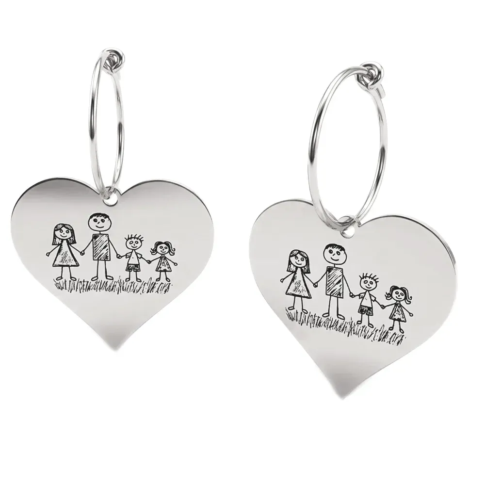 Silver Earrings with Engraved Kid's Drawings | Personalized Jewelry