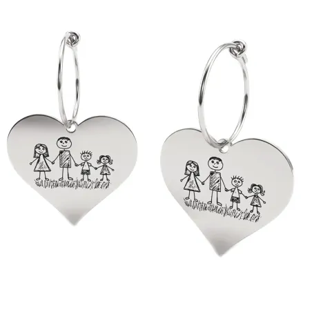 Silver Earrings with Engraved Kid's Drawings | Personalized Jewelry