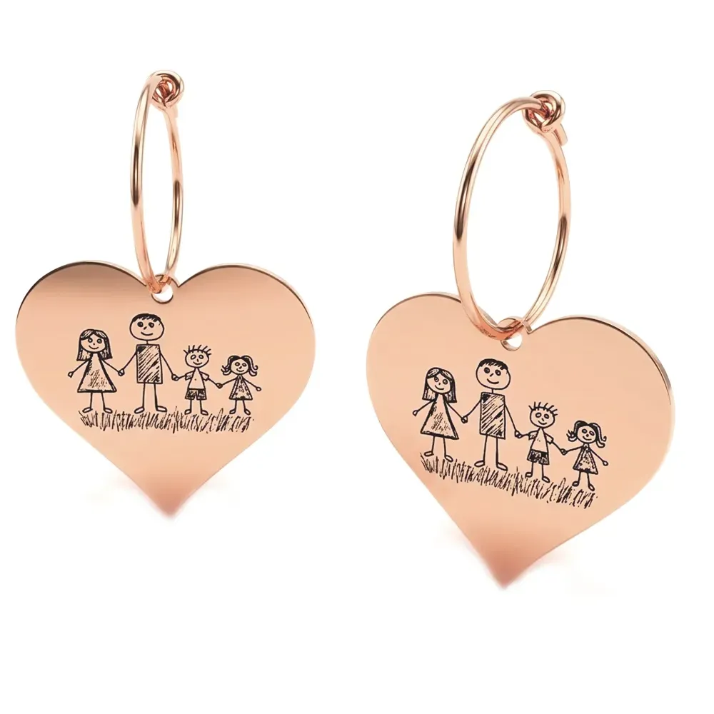 Silver Earrings with Engraved Kid's Drawings | Personalized Jewelry