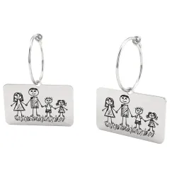 Silver Earrings with Engraved Kid's Drawings | Personalized Jewelry