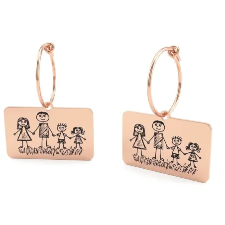Silver Earrings with Engraved Kid's Drawings | Personalized Jewelry