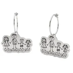 Silver Earrings with Engraved Kid's Drawings | Personalized Jewelry