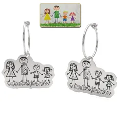 Silver Earrings with Engraved Kid's Drawings | Personalized Jewelry