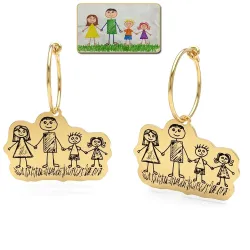 Silver Earrings with Engraved Kid's Drawings | Personalized Jewelry
