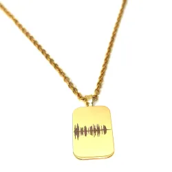 Ασημένιο επιχρυσωμένο κολιέ με χαραγμένη κυματομορφή σε μενταγιόν ταυτότητα