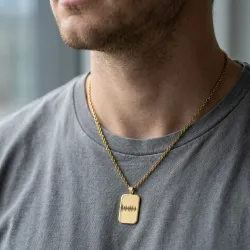 Ασημένιο επιχρυσωμένο κολιέ με χαραγμένη κυματομορφή σε μενταγιόν ταυτότητα