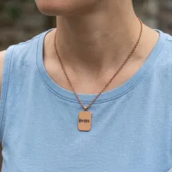 Silver gold plated pendant with waveform and QRcode engraved on a tag pendant, steel chain