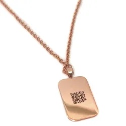 Ασημένιο ροζ επιχρυσωμένο κολιέ με χαραγμένη κυματομορφή σε μενταγιόν ταυτότητα