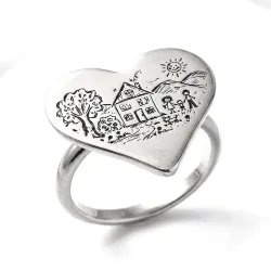 Ασημένιο δαχτυλίδι με χάραξη παιδικής ζωγραφιάς σε καρδιά