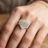 Silver ring with engraving of a children's drawing on a heart