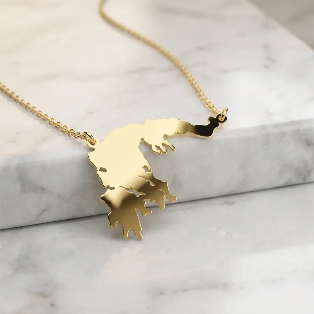 Sterling silver gold plated necklace with cut out map of your favorite country or region