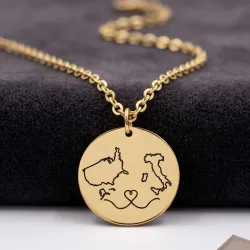 Sterling silver gold plated disk pendant with engraved maps of your favorite countries or regions (stainless steel chain)