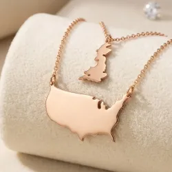 Ασημένιο ροζ επιχρυσωμένο κολιέ με 2 χάρτες των αγαπημένων σας χωρών ή περιοχών