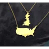 Sterling silver gold plated necklace with 2 maps of your favorite countries or regions