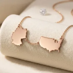 Ασημένιο ροζ επιχρυσωμένο κολιέ με 2 χάρτες των αγαπημένων σας χωρών ή περιοχών