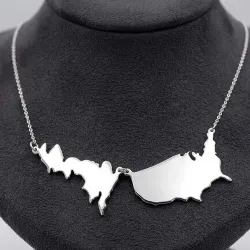 Sterling silver platinum  plated necklace with 2 maps of your favorite countries or regions