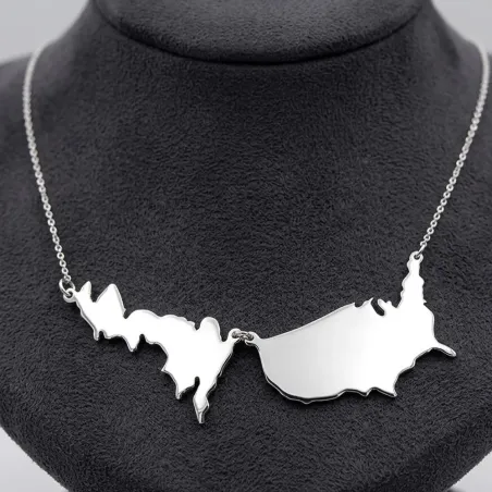 Sterling silver platinum  plated necklace with 2 maps of your favorite countries or regions