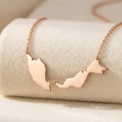 Ασημένιο ροζ επιχρυσωμένο κολιέ με 2 χάρτες των αγαπημένων σας χωρών ή περιοχών