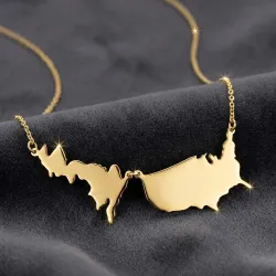 Sterling silver gold plated necklace with 2 maps of your favorite countries or regions