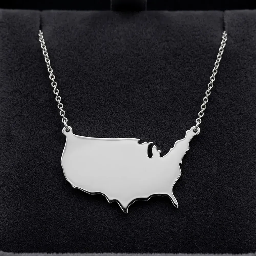 Sterling silver platinum plated necklace with cut out map of your favorite country or region