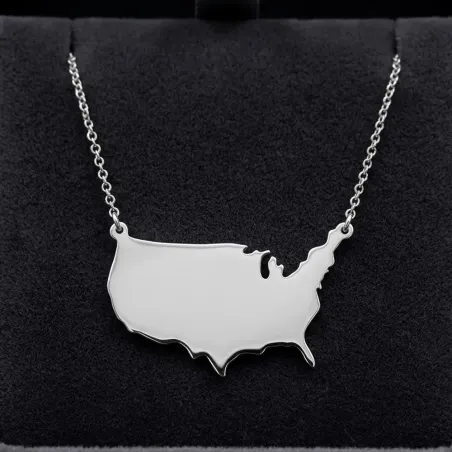 Sterling silver platinum plated necklace with cut out map of your favorite country or region