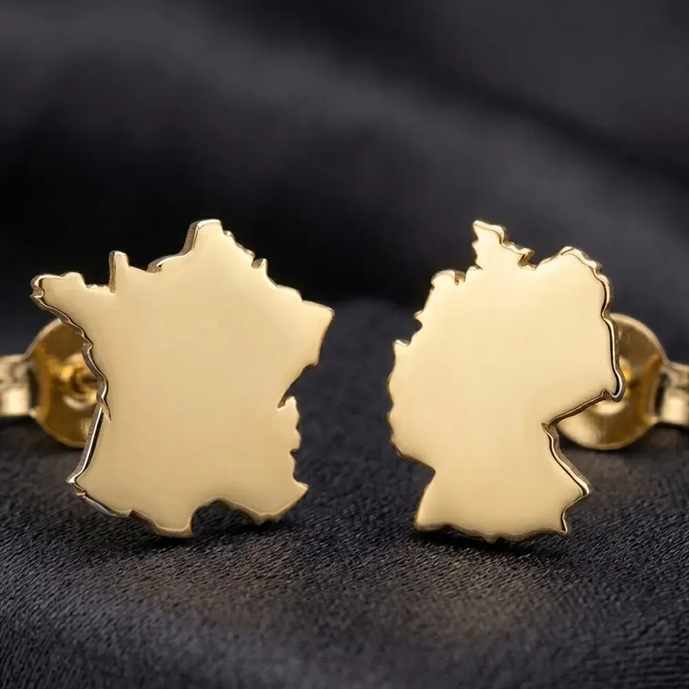 Cut Country Map Stud Earrings | Modern Unique Style