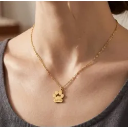 Sterling silver gold plated dog-cat paw pendant with engraved name, stainless steel chain
