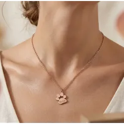 Ασημένια ροζ επιχρυσωμένη πατούσα σκύλου-γάτας με χαραγμένο όνομα, ατσάλινη αλυσίδα