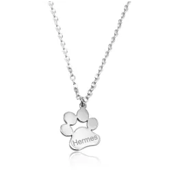 Sterling silver platinum plated dog-cat paw necklace with engraved name of your favorite pet