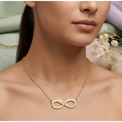 Women's name necklace worn around the neck