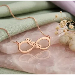 Silver rose gold plated infinity necklace with name