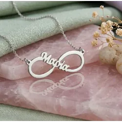 Silver platinum plated infinity necklace with name