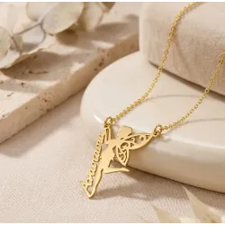 Fairy necklace with name in silver 925 with yellow gold plated