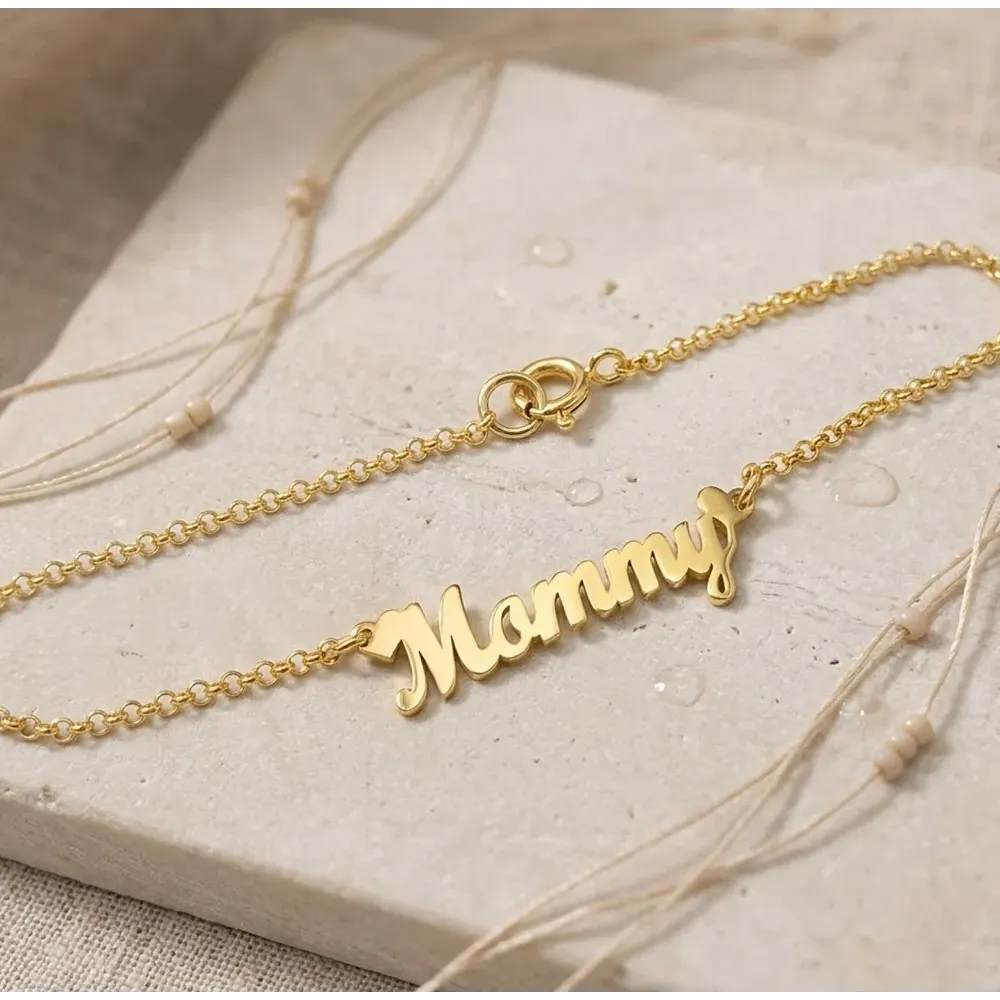 Silver gold plated Mommy bracelet with chain
