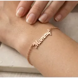 Silver rose gold plated Mommy bracelet with chain