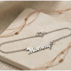 Silver platinum plated Mommy bracelet with chain
