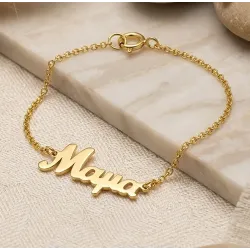 Ασημένιο επιχρυσωμένο βραχιόλι Μαμά με αλυσίδα