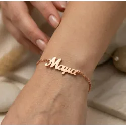 Silver rose gold plated bracelet Mom with chain