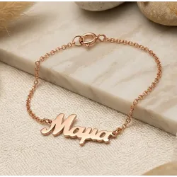 Silver rose gold plated bracelet Mom with chain