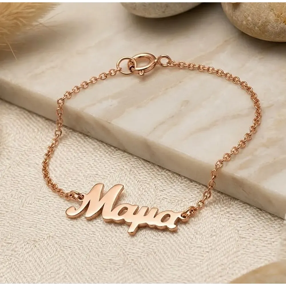 Silver rose gold plated bracelet Mom with chain