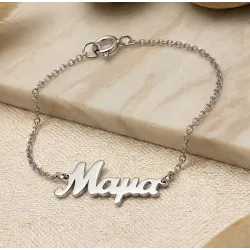 Silver platinum plated bracelet Mom with chain